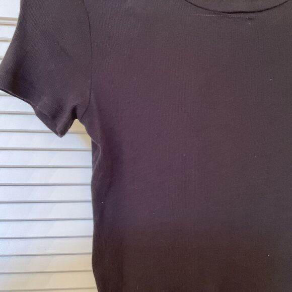 Michellle By Commune Black Ribbed Short Sleeve T Shirt Ruffled Bottom, Size S - Picture 3 of 11